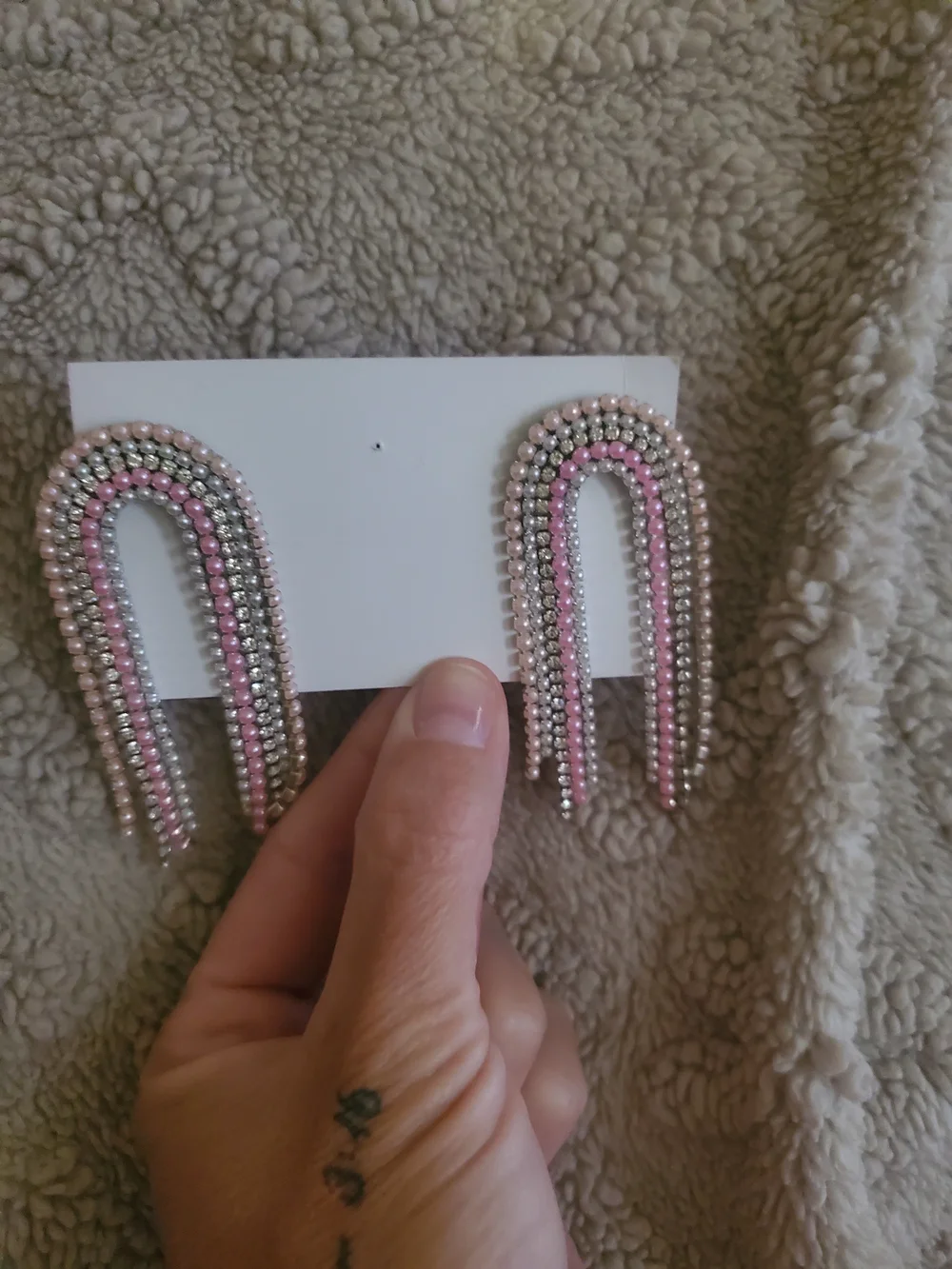 Beaded Fringe U-Shape Drop Earrings - Pink, Gold, Black, Multicolor